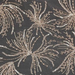 Peach Colour Net Embroidered Fabric