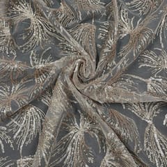 Peach Colour Net Embroidered Fabric