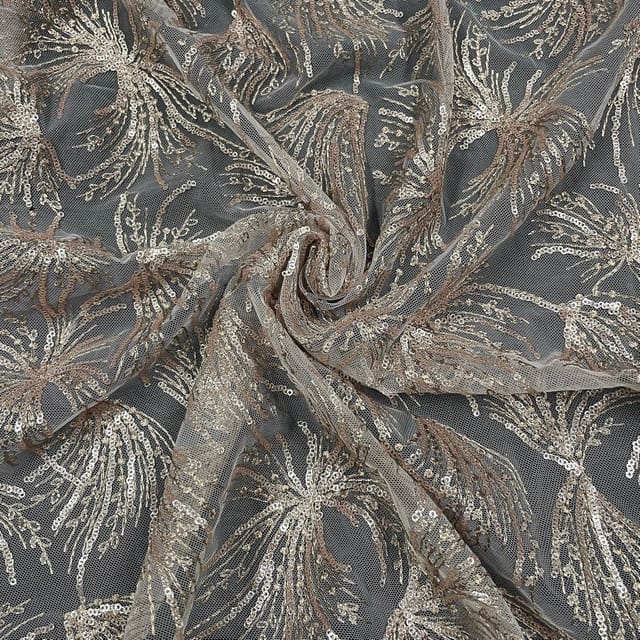 Peach Colour Net Embroidered Fabric