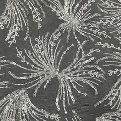 Grey Colour Net Embroidered Fabric