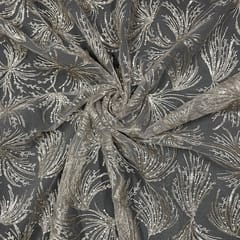 Pink Colour Net Embroidered Fabric