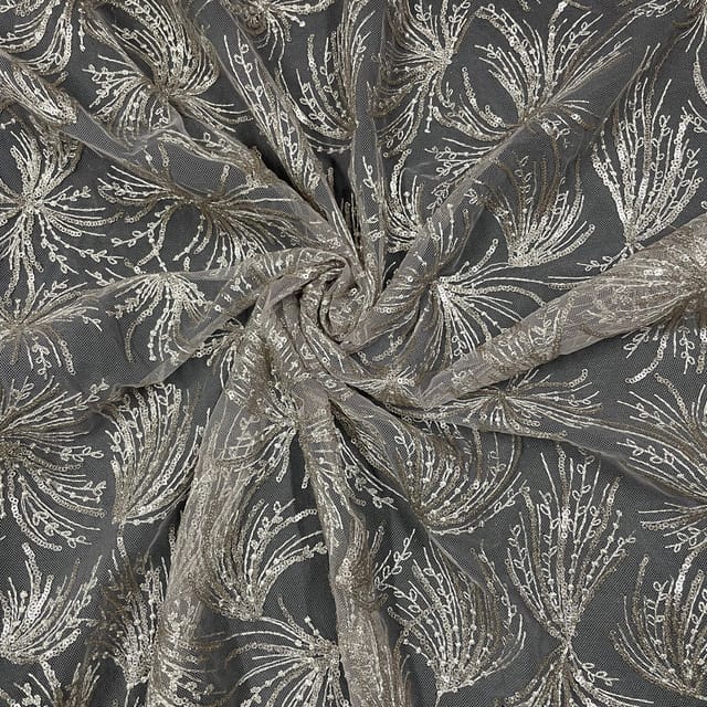 Pink Colour Net Embroidered Fabric