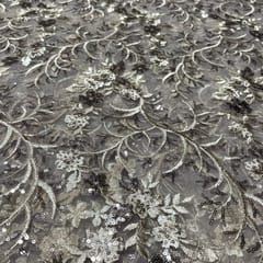 Light Gold Colour Net Embroidered Fabric