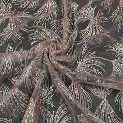 Pink Colour Net Embroidered Fabric