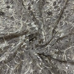 Light Gold Colour Net Embroidered Fabric