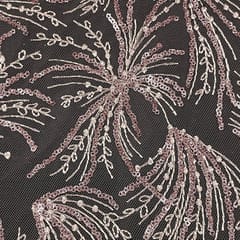 Pink Colour Net Embroidered Fabric