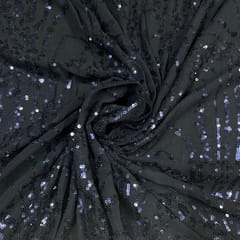 Navy Blue Colour Net Embroidered Fabric