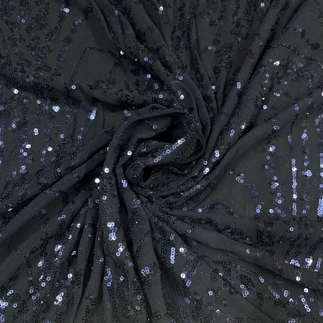 Navy Blue Colour Net Embroidered Fabric