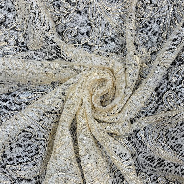 White Colour Net Embroidered Fabric