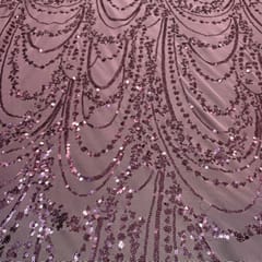 Lavender Colour Net Embroidered Fabric