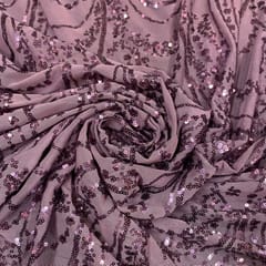 Lavender Colour Net Embroidered Fabric