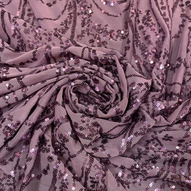 Lavender Colour Net Embroidered Fabric