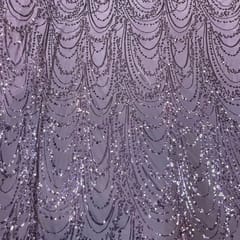 Lavender Colour Net Embroidered Fabric