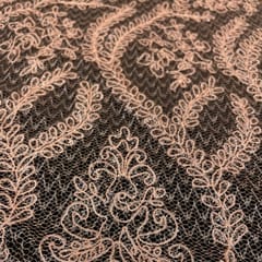 Peach Colour Net Embroidered Fabric