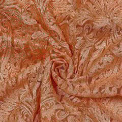 Peach Colour Net Embroidered Fabric