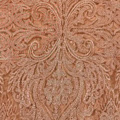 Peach Colour Net Embroidered Fabric