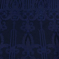 Navy Blue Colour Net Embroidered Fabric