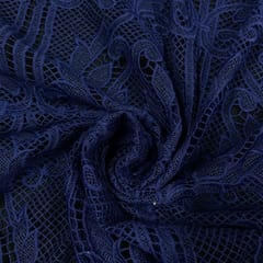 Navy Blue Colour Net Embroidered Fabric