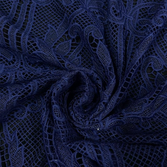 Navy Blue Colour Net Embroidered Fabric