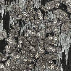 Dark Beige Colour Net Embroidered Fabric