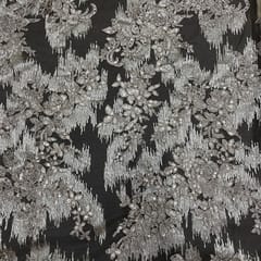 Dark Beige Colour Net Embroidered Fabric
