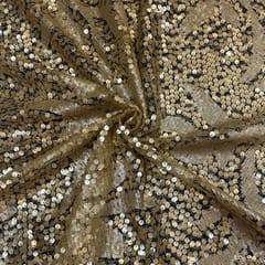 Golden Colour Net Embroidered Fabric