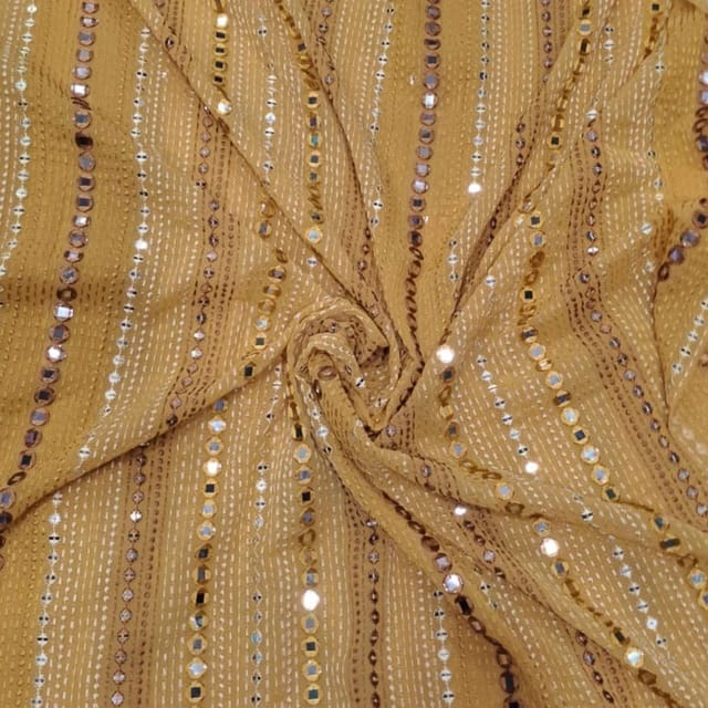 Yellow Colour Georgette Embroidered Fabric