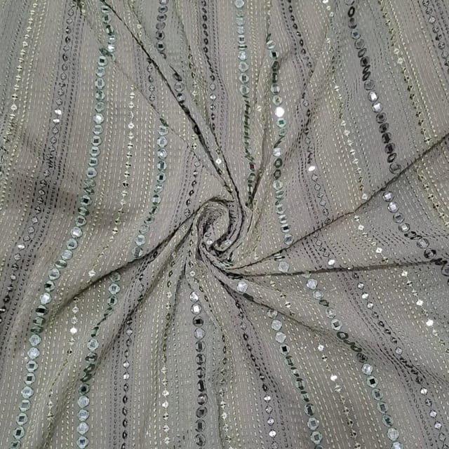 Olive Green Colour Georgette Embroidered Fabric