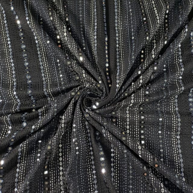 Black Colour Georgette Embroidered Fabric