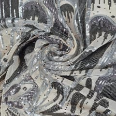 Grey Colour Sequins Embroidered Fabric