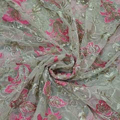 Gold Colour Net Embroidered Fabric