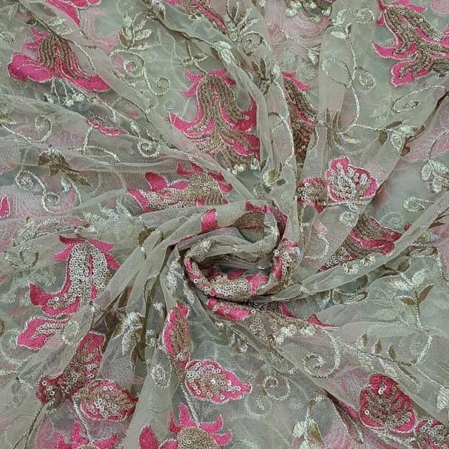 Gold Colour Net Embroidered Fabric