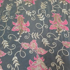 Gold Colour Net Embroidered Fabric