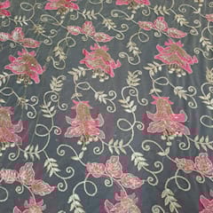 Gold Colour Net Embroidered Fabric