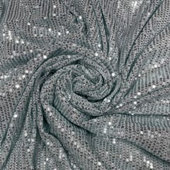 Pastel Blue Colour Lycra Sequins Embroidered Fabric