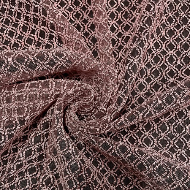 Pink Colour Net Embroidered Fabric