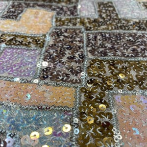 Peach Colour Lycra Net Sequins Embroidered Fabric