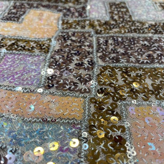 Peach Colour Lycra Net Sequins Embroidered Fabric