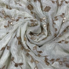 Off White Colour Chiffon Embroidered Fabric