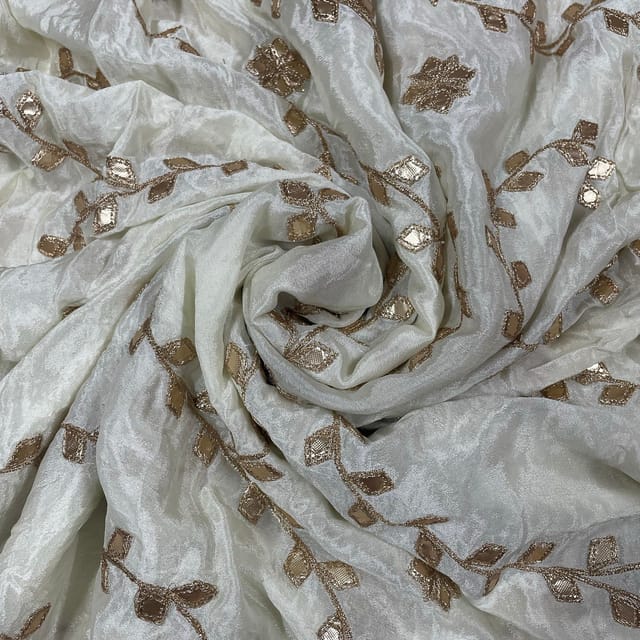 Off White Colour Chiffon Embroidered Fabric