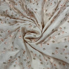 Light Peach Colour Chiffon Embroidered Fabric