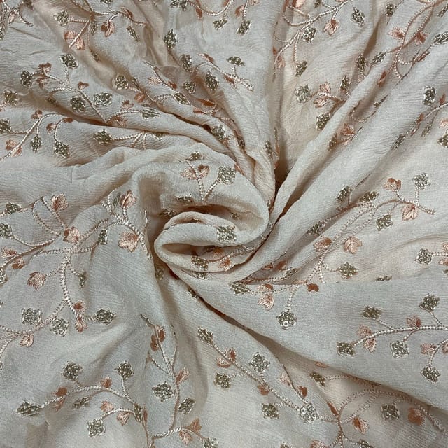 Light Peach Colour Chiffon Embroidered Fabric