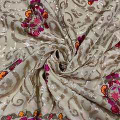 Peach Colour Chiffon Embroidered Fabric