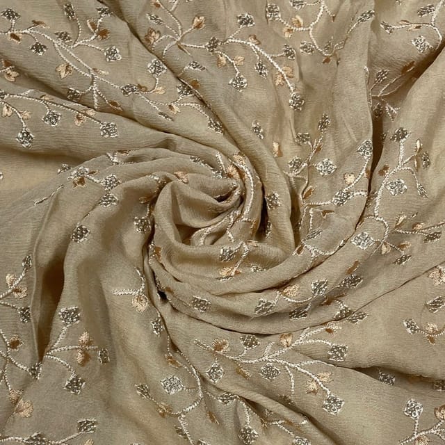 Beige Colour Chiffon Embroidered Fabric