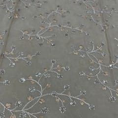 Beige Colour Chiffon Embroidered Fabric