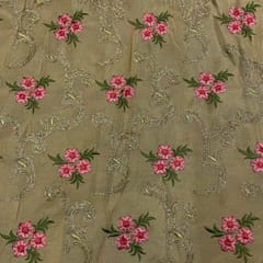 Beige Colour Chiffon Embroidered Fabric