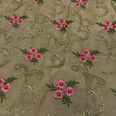 Beige Colour Chiffon Embroidered Fabric