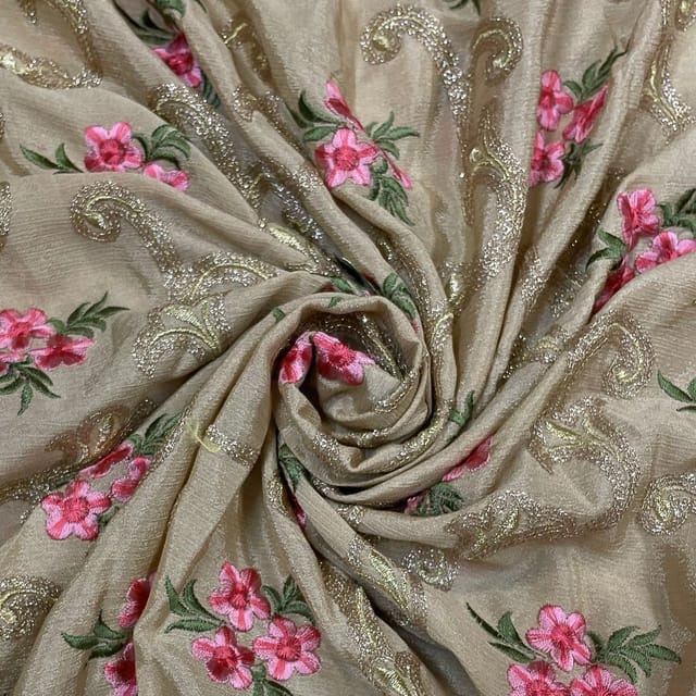 Beige Colour Chiffon Embroidered Fabric