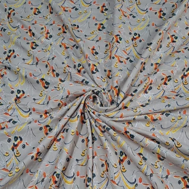 Beige Colour Cotton Linen Printed Fabric