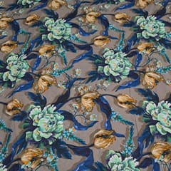 Brown Colour Cotton Linen Printed Fabric